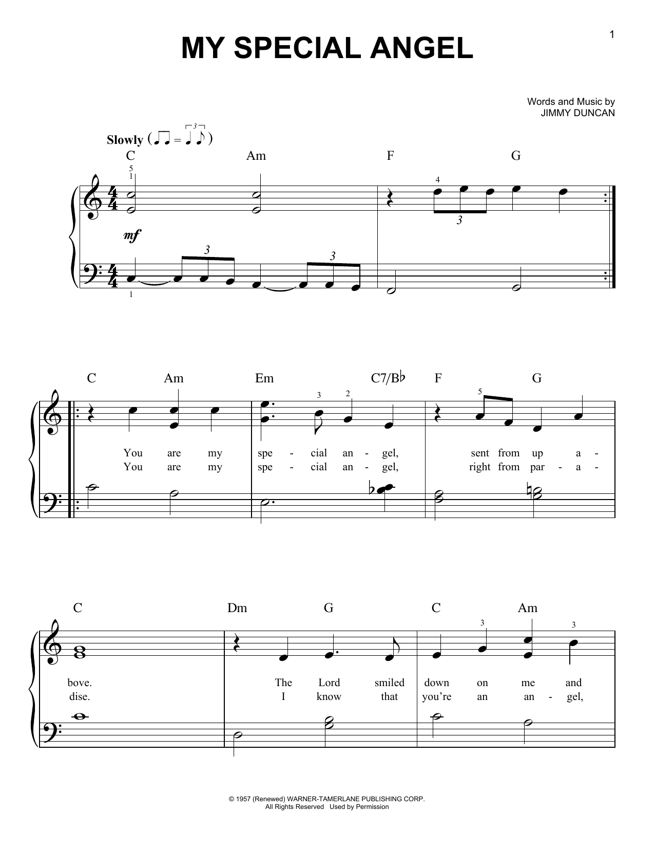 Learn to play Jimmy Duncan My Special Angel sheet music for Easy Piano in minutes. Price: 6.9900$ Jimmy Duncan My Special Angel sheet music notes and chords arranged for Easy Piano