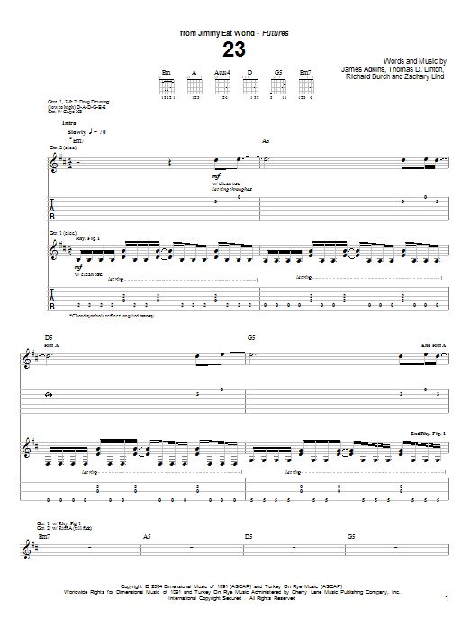Learn to play Jimmy Eat World 23 sheet music for Guitar Tab in minutes. Price: 7.8900$ Jimmy Eat World 23 sheet music notes and chords arranged for Guitar Tab