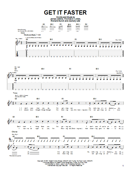 Learn to play Jimmy Eat World Get It Faster sheet music for Guitar Tab in minutes. Price: 7.8900$ Jimmy Eat World Get It Faster sheet music notes and chords arranged for Guitar Tab