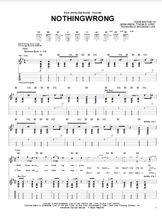 Learn to play Jimmy Eat World Nothingwrong sheet music for Guitar Tab in minutes. Price: 7.8900$ Jimmy Eat World Nothingwrong sheet music notes and chords arranged for Guitar Tab