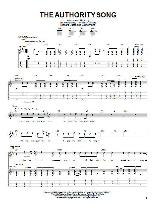 Learn to play Jimmy Eat World The Authority Song sheet music for Guitar Tab in minutes. Price: 7.8900$ Jimmy Eat World The Authority Song sheet music notes and chords arranged for Guitar Tab