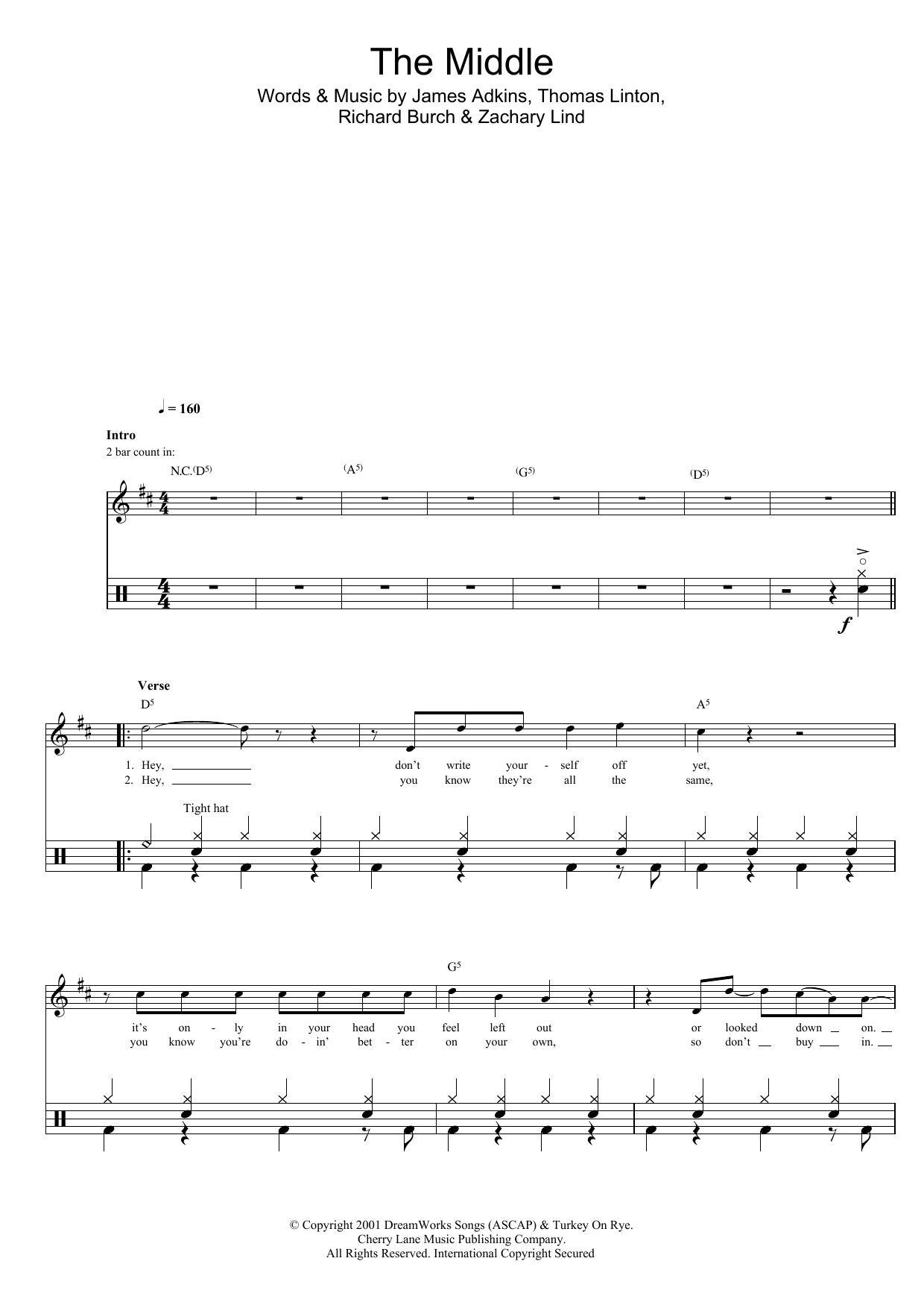 Jimmy Eat World The Middle sheet music notes and chords. Download Printable PDF.