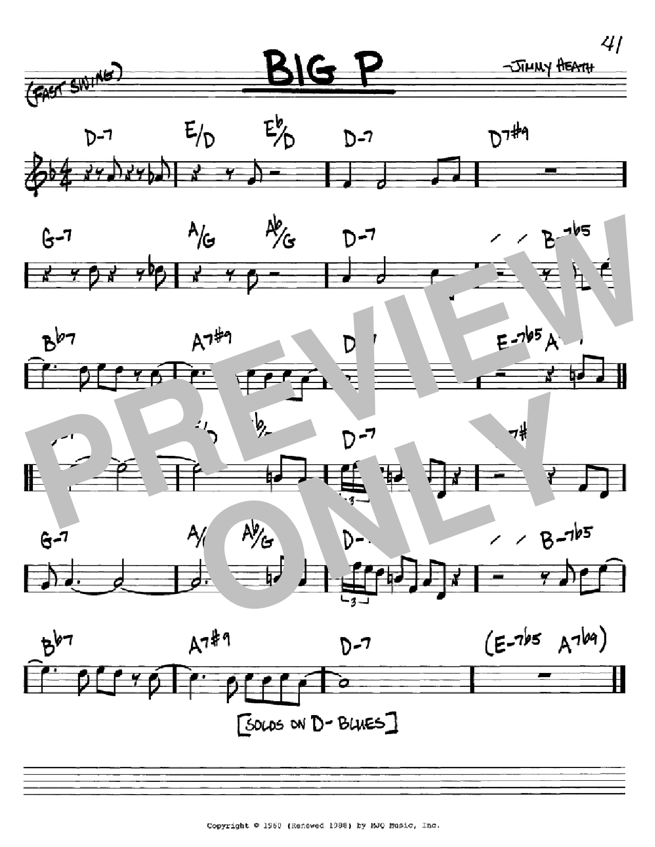 Jimmy Heath Big P sheet music notes and chords arranged for Real Book – Melody & Chords – C Instruments