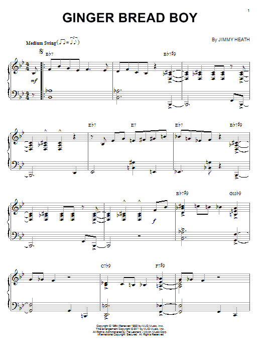 Jimmy Heath Ginger Bread Boy (arr. Brent Edstrom) sheet music notes and chords arranged for Piano Solo