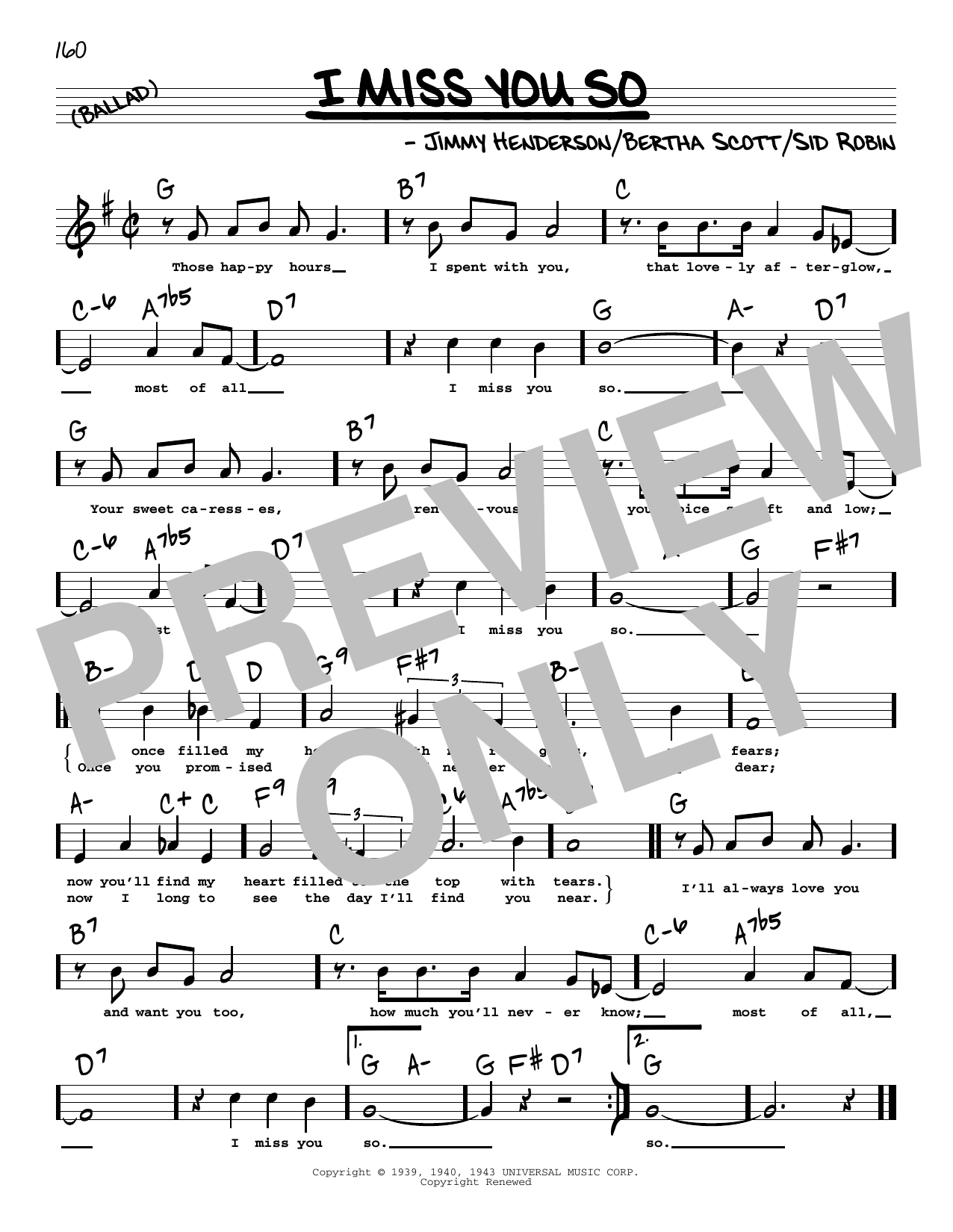 Learn to play Jimmy Henderson I Miss You So (High Voice) sheet music for Real Book – Melody, Lyrics & Chords in minutes. Price: 5.9900$ Jimmy Henderson I Miss You So (High Voice) sheet music notes and chords arranged for Real Book – Melody, Lyrics & Chords