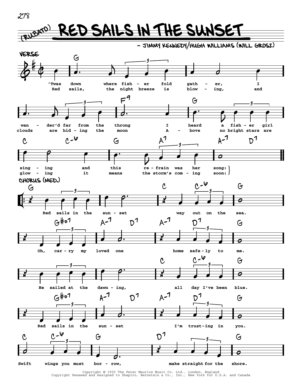 Jimmy Kennedy Red Sails In The Sunset (arr. Robert Rawlins) sheet music notes and chords. Download Printable PDF.