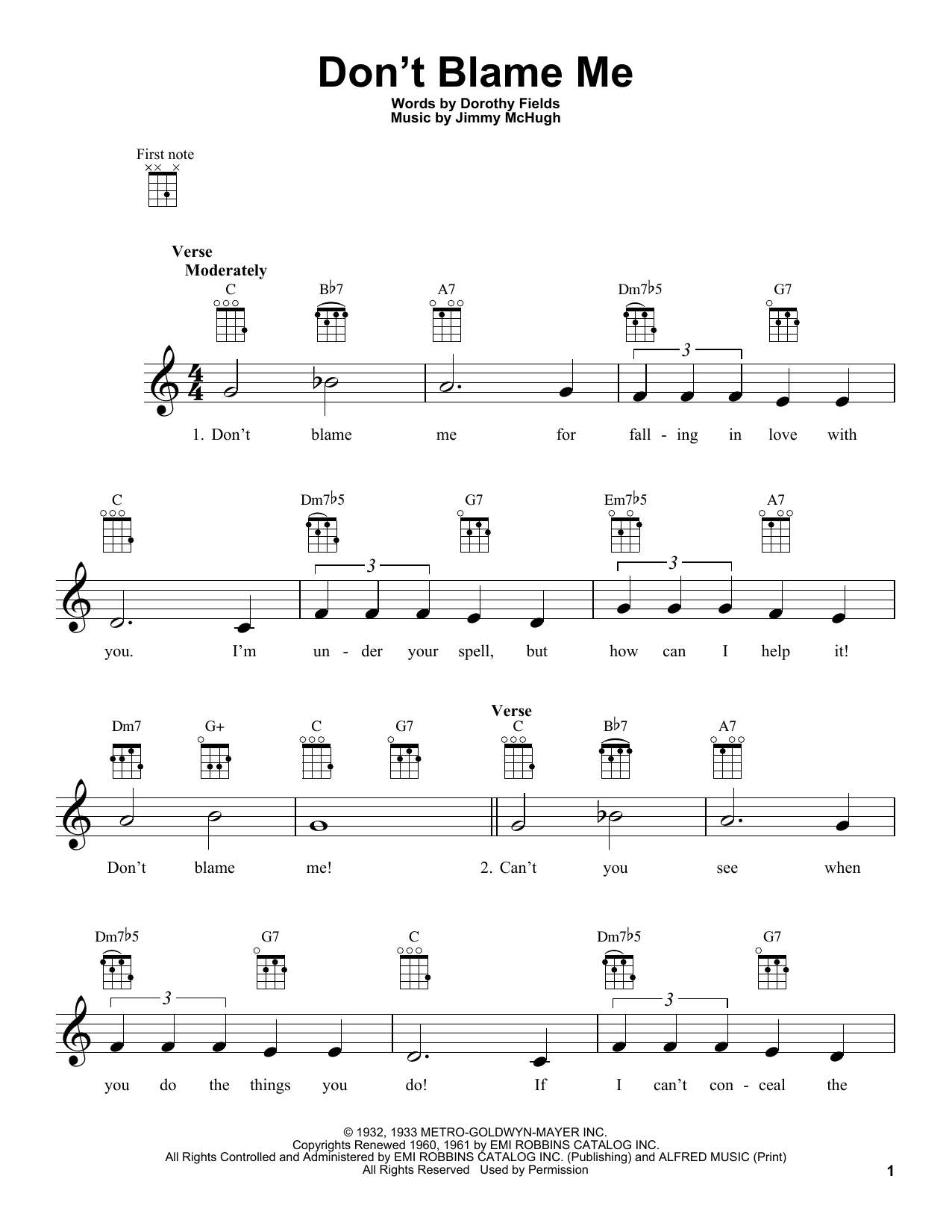 Jimmy McHugh Don't Blame Me sheet music notes and chords. Download Printable PDF.