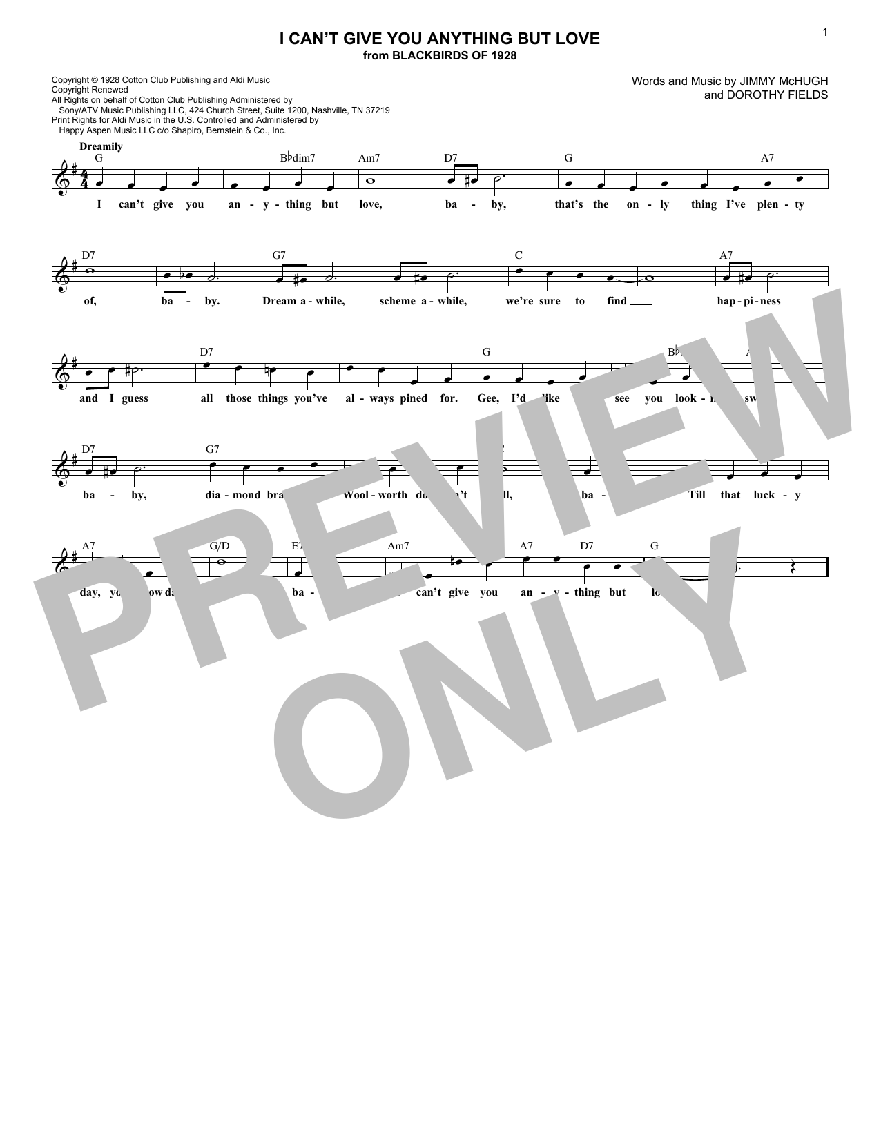 Jimmy McHugh I Can't Give You Anything But Love sheet music notes and chords. Download Printable PDF.