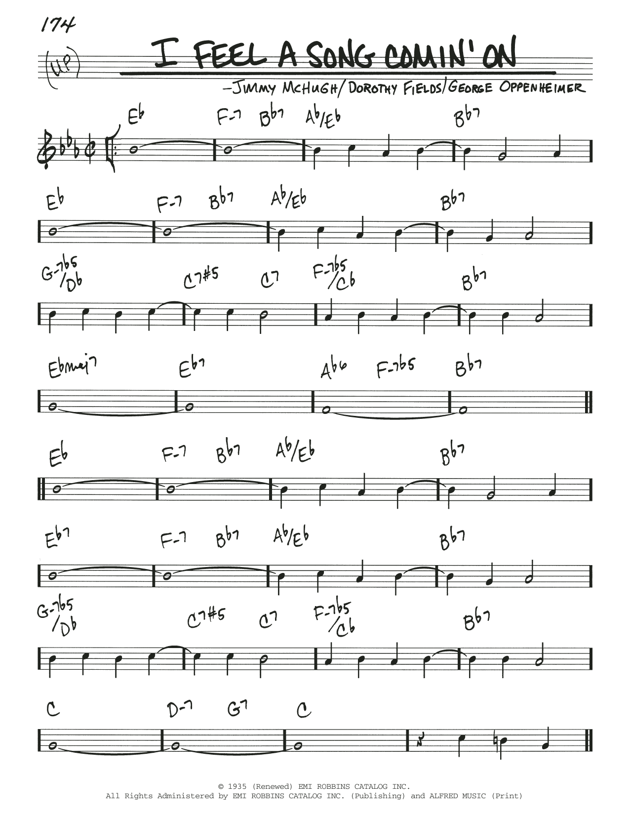 Learn to play Jimmy McHugh I Feel A Song Comin' On sheet music for Real Book – Melody & Chords in minutes. Price: 5.9900$ Jimmy McHugh I Feel A Song Comin' On sheet music notes and chords arranged for Real Book – Melody & Chords