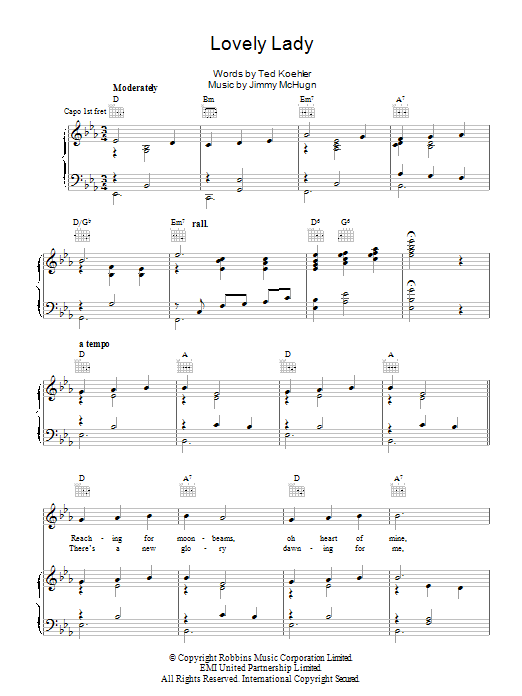 Jimmy McHugh Lovely Lady sheet music notes and chords. Download Printable PDF.