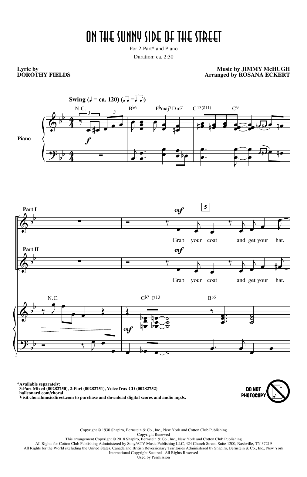 Jimmy McHugh On The Sunny Side Of The Street (arr. Rosana Eckert) sheet music notes and chords. Download Printable PDF.