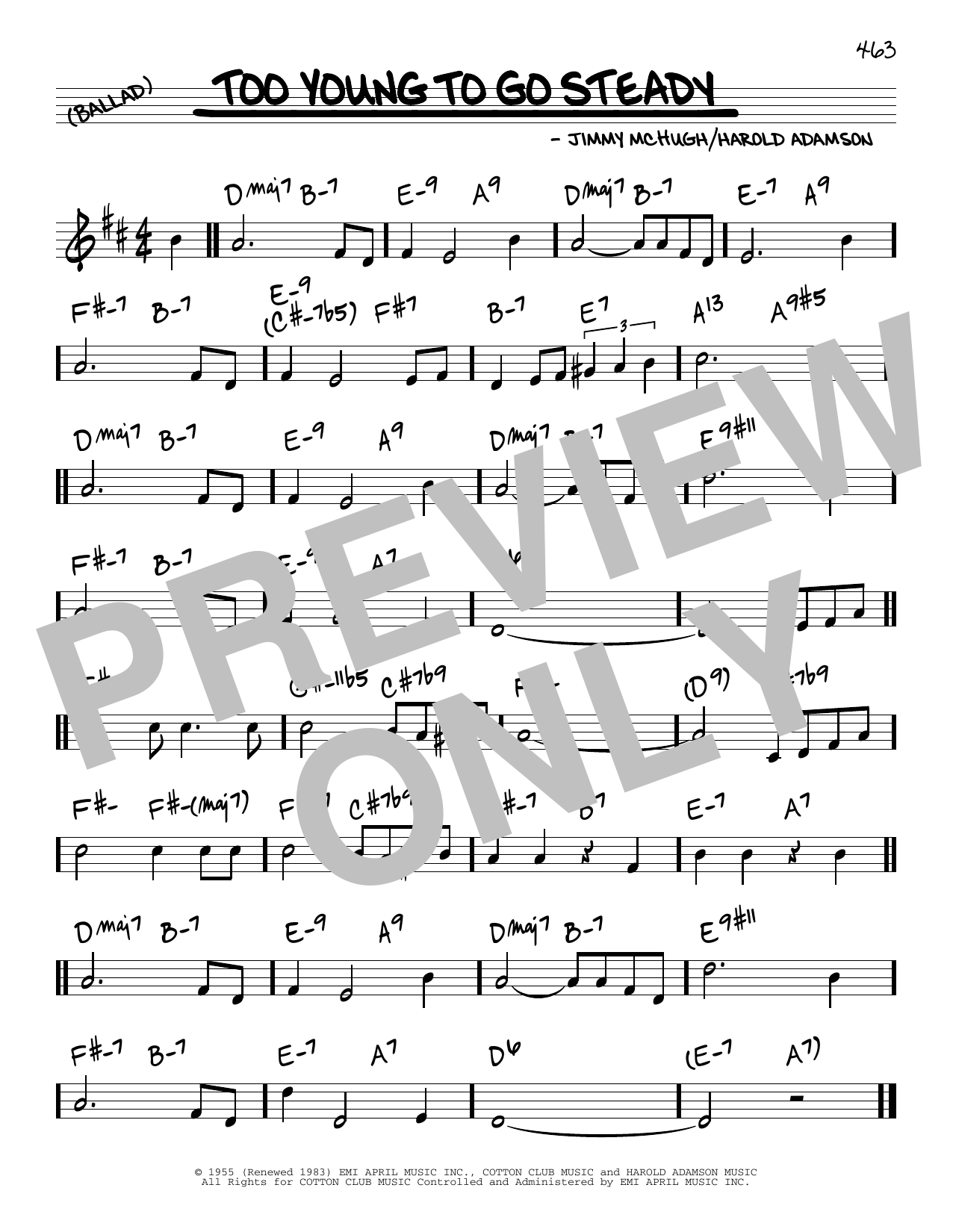 Learn to play Jimmy McHugh Too Young To Go Steady sheet music for Real Book – Melody & Chords in minutes. Price: 5.9900$ Jimmy McHugh Too Young To Go Steady sheet music notes and chords arranged for Real Book – Melody & Chords