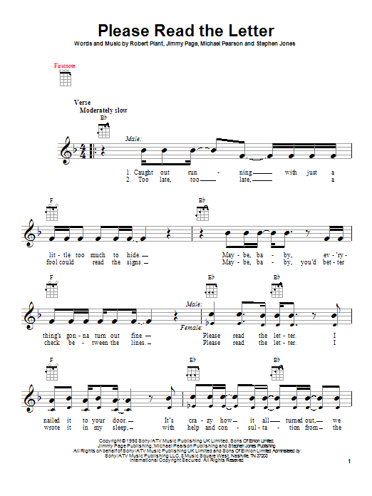 Learn to play Jimmy Page Please Read The Letter sheet music for Ukulele in minutes. Price: 5.9900$ Jimmy Page Please Read The Letter sheet music notes and chords arranged for Ukulele