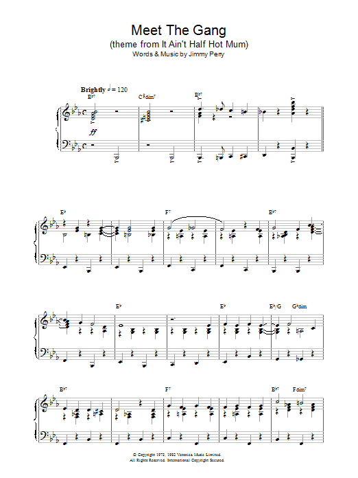 Jimmy Perry Meet The Gang (theme from It Ain't Half Hot Mum) sheet music notes and chords. Download Printable PDF.