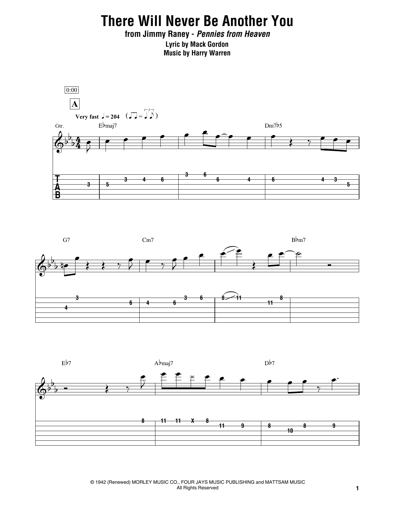 Jimmy Raney There Will Never Be Another You sheet music notes and chords. Download Printable PDF.