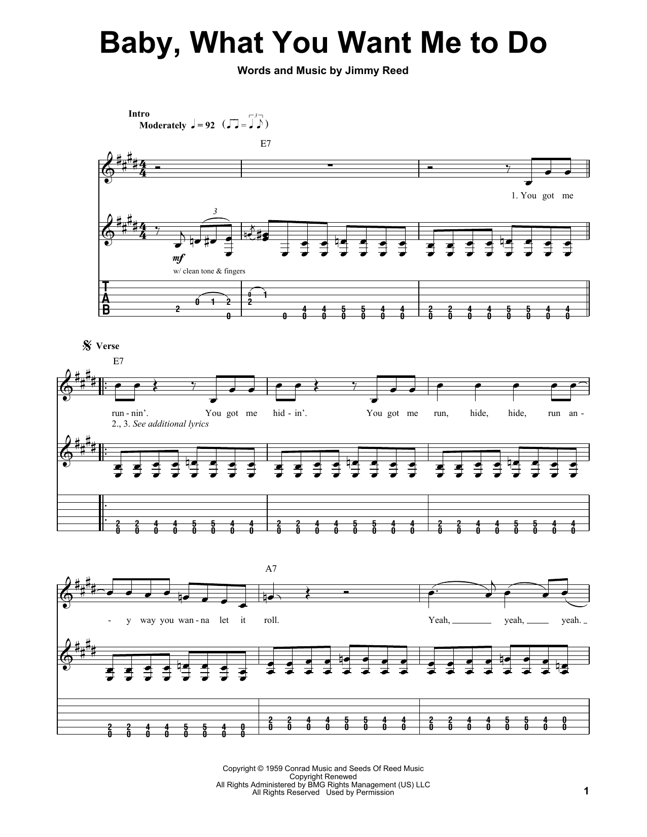 Jimmy Reed Baby, What You Want Me To Do sheet music notes and chords. Download Printable PDF.