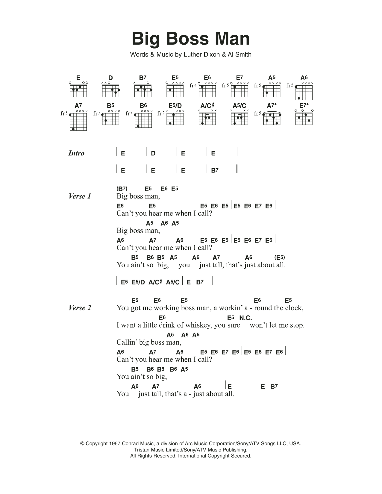 Jimmy Reed Big Boss Man sheet music notes and chords. Download Printable PDF.