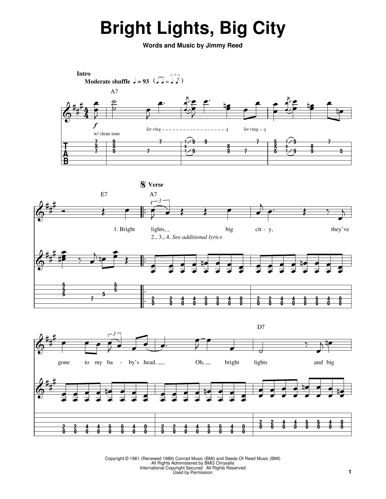 Jimmy Reed Bright Lights, Big City sheet music notes and chords. Download Printable PDF.