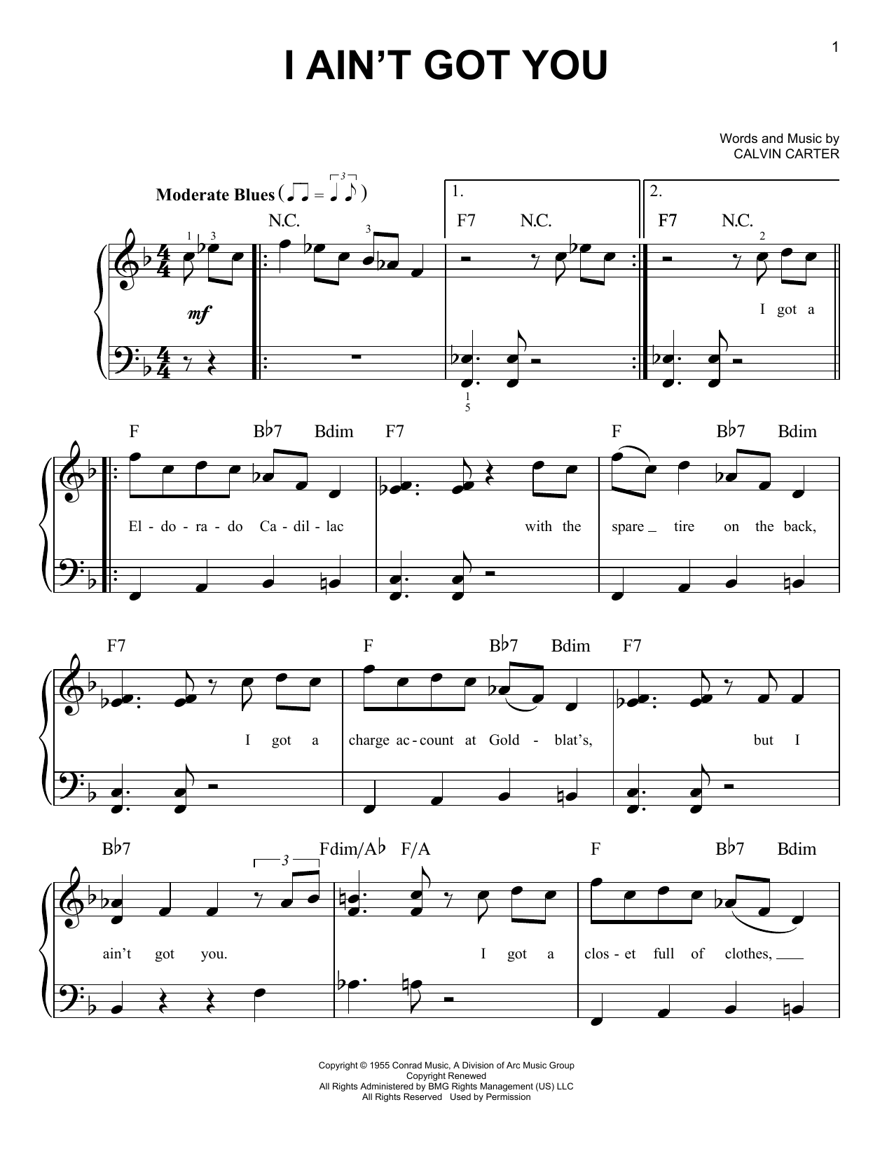 Jimmy Reed I Ain't Got You sheet music notes and chords. Download Printable PDF.