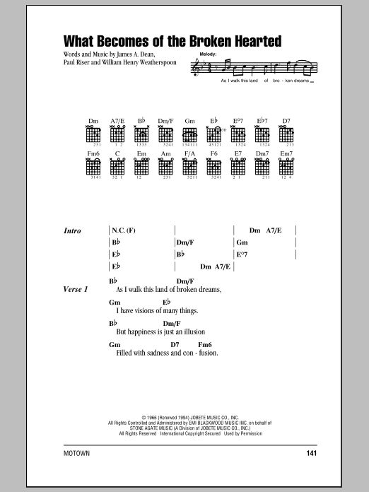 Jimmy Ruffin What Becomes Of The Broken Hearted sheet music notes and chords. Download Printable PDF.