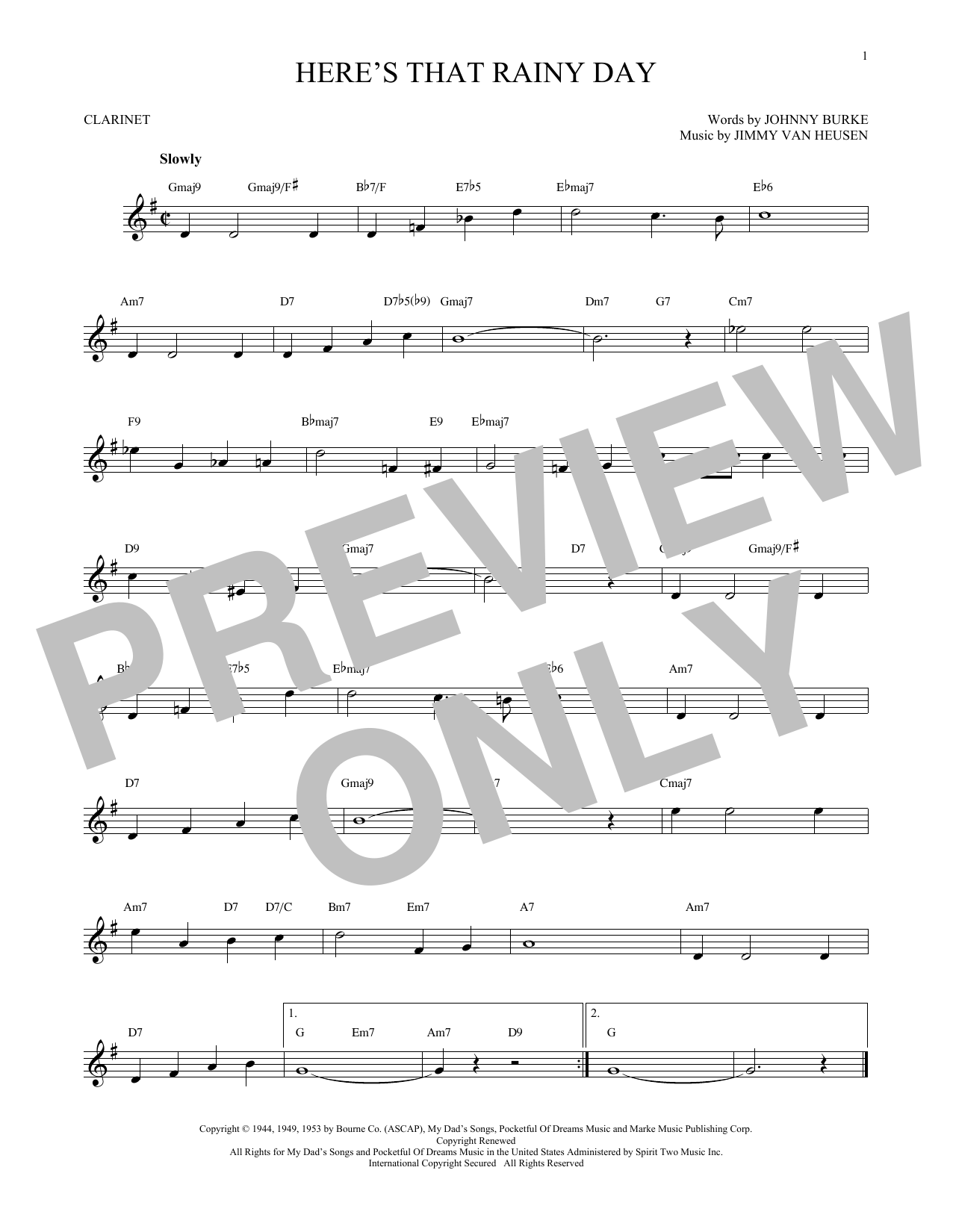 Jimmy Van Heusen Here's That Rainy Day sheet music notes and chords. Download Printable PDF.