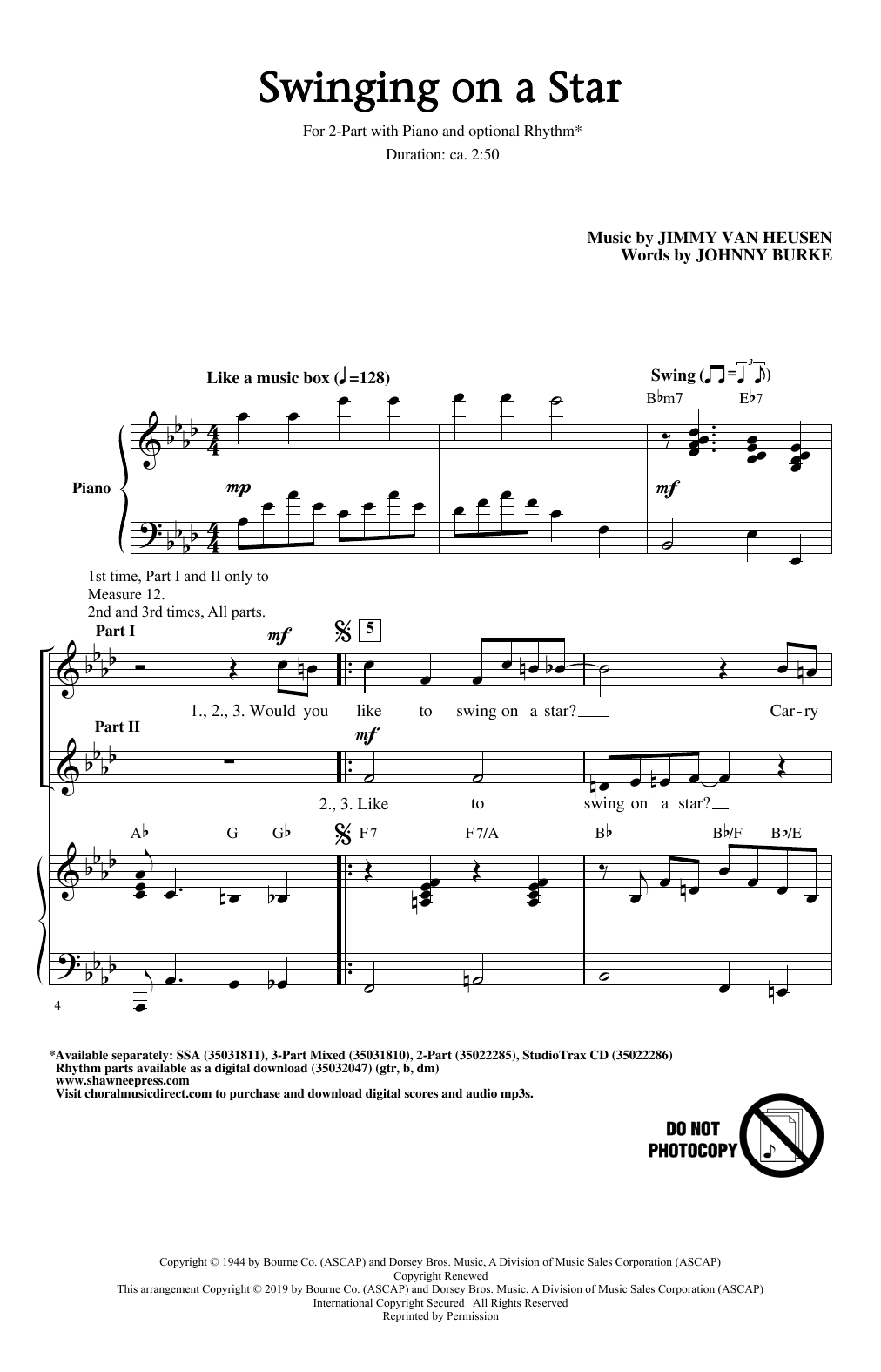 Jimmy Van Heusen & Johnny Burke Swinging on a Star (arr. Greg Gilpin) sheet music notes and chords. Download Printable PDF.