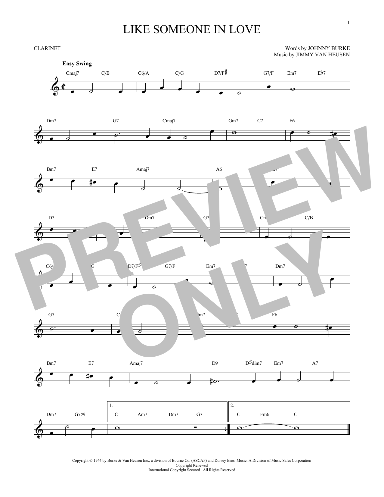 Jimmy Van Heusen Like Someone In Love sheet music notes and chords. Download Printable PDF.