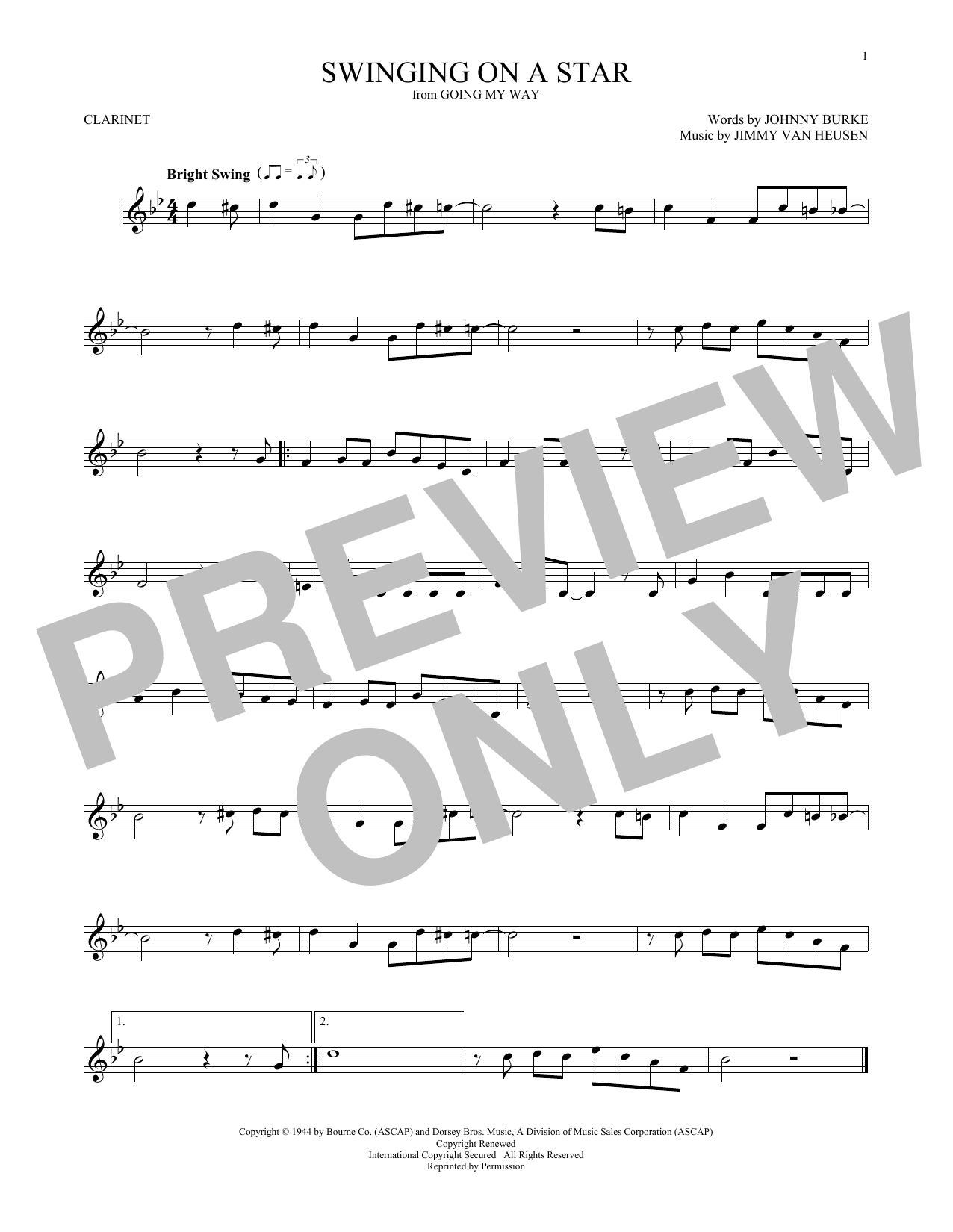 Jimmy Van Heusen Swinging On A Star sheet music notes and chords. Download Printable PDF.