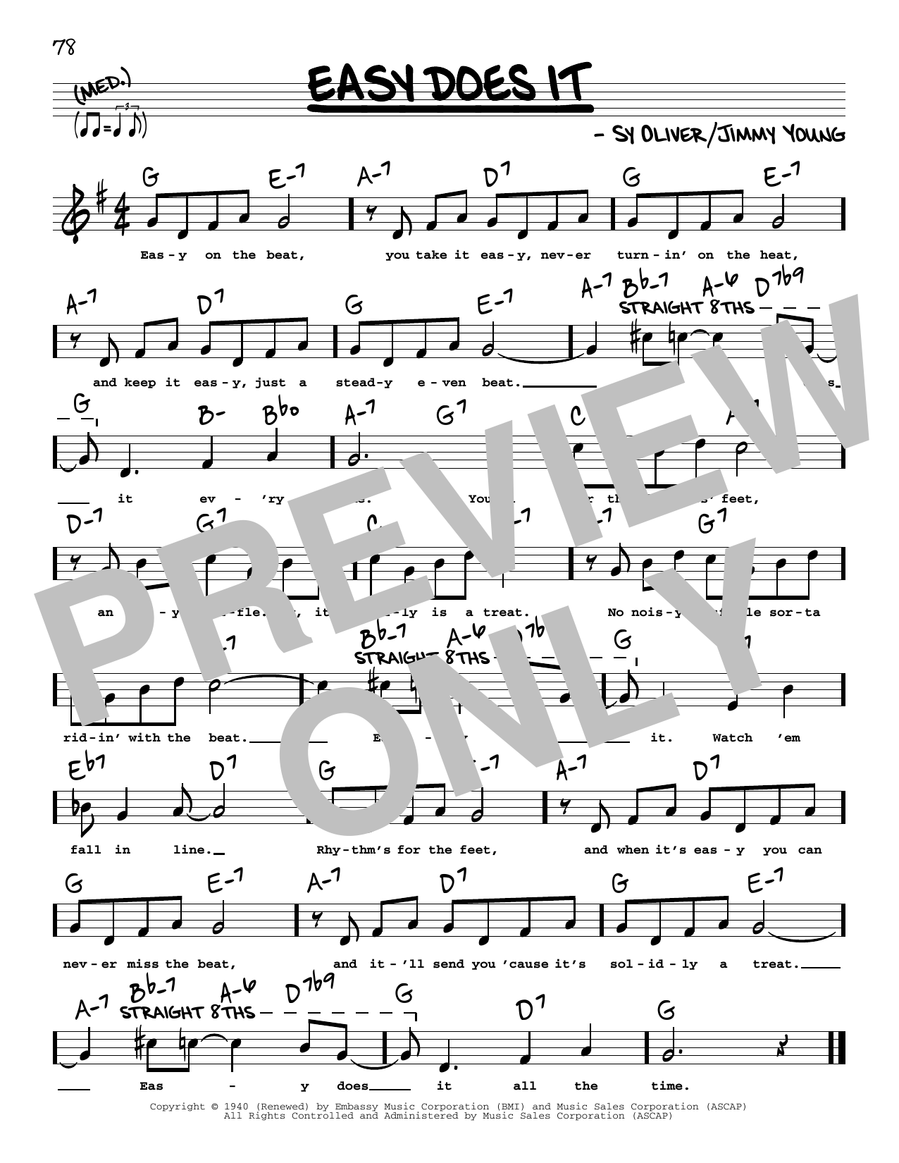 Learn to play Jimmy Young Easy Does It (High Voice) sheet music for Real Book – Melody, Lyrics & Chords in minutes. Price: 5.9900$ Jimmy Young Easy Does It (High Voice) sheet music notes and chords arranged for Real Book – Melody, Lyrics & Chords