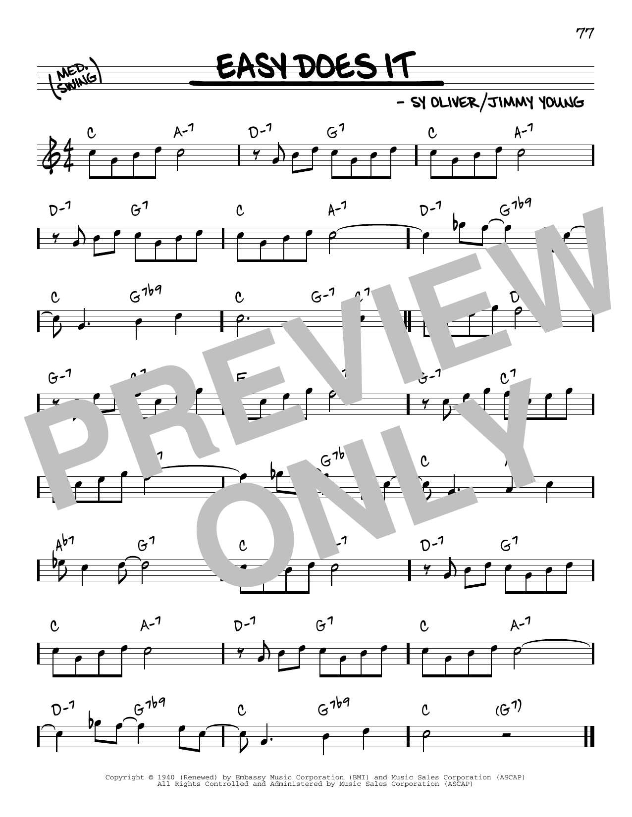 Learn to play Jimmy Young Easy Does It sheet music for Real Book – Melody & Chords in minutes. Price: 5.9900$ Jimmy Young Easy Does It sheet music notes and chords arranged for Real Book – Melody & Chords