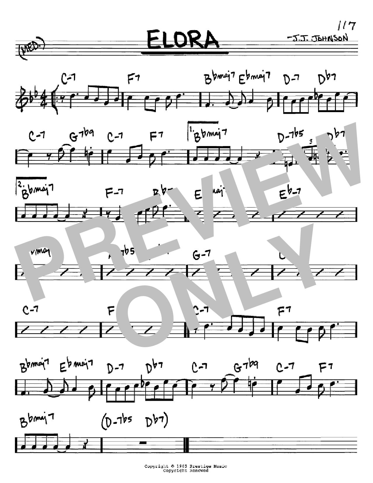 Learn to play J.J. Johnson Elora sheet music for Real Book – Melody & Chords – C Instruments in minutes. Price: 5.9900$ J.J. Johnson Elora sheet music notes and chords arranged for Real Book – Melody & Chords – C Instruments