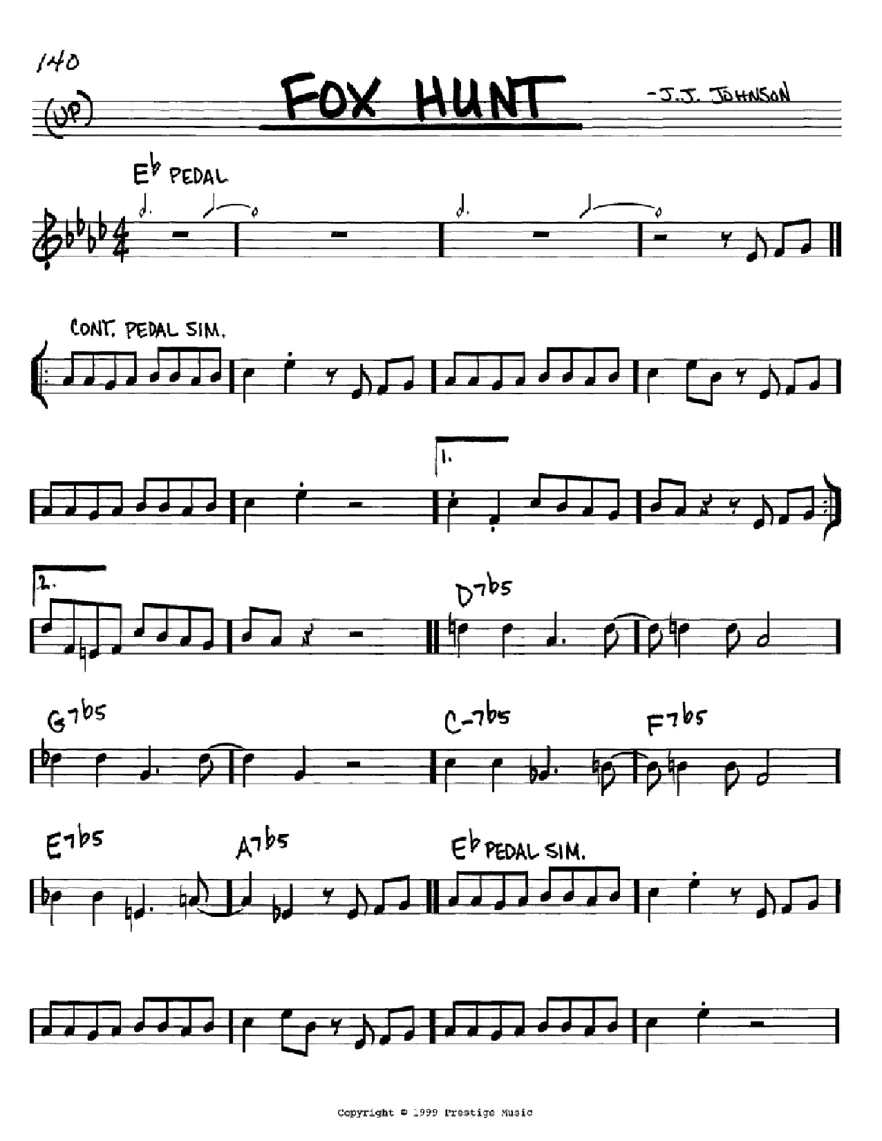 Learn to play J.J. Johnson Fox Hunt sheet music for Real Book – Melody & Chords – C Instruments in minutes. Price: 5.9900$ J.J. Johnson Fox Hunt sheet music notes and chords arranged for Real Book – Melody & Chords – C Instruments