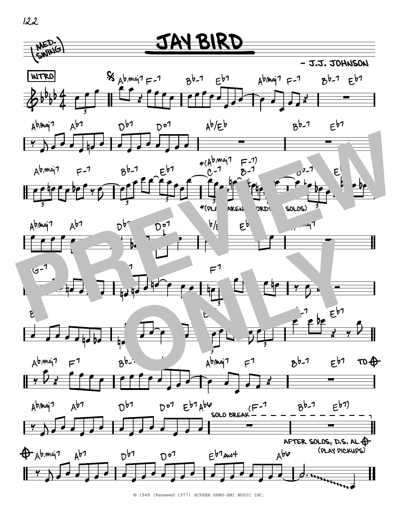 J.J. Johnson Jay Bird sheet music notes and chords arranged for Real Book – Melody & Chords