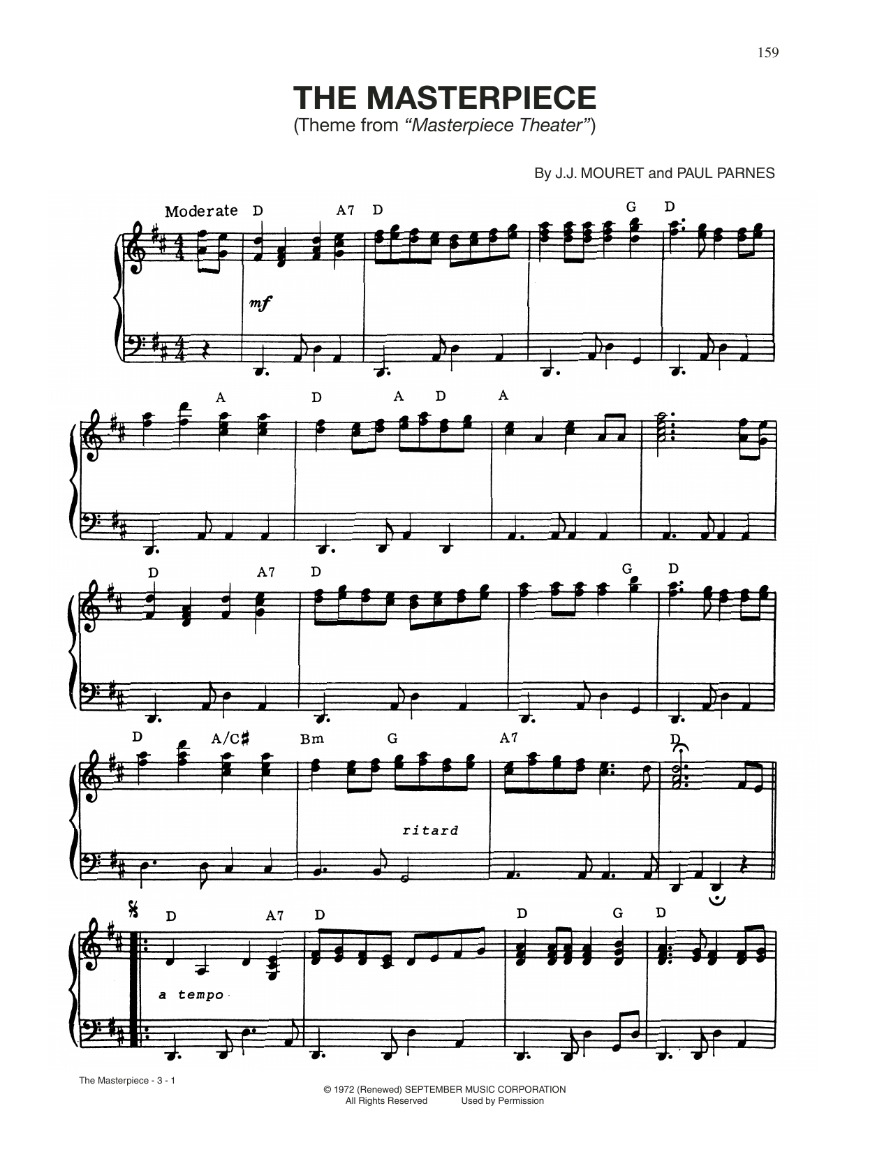 J.J. Mouret The Masterpiece (Theme from Masterpiece Theatre) sheet music notes and chords. Download Printable PDF.