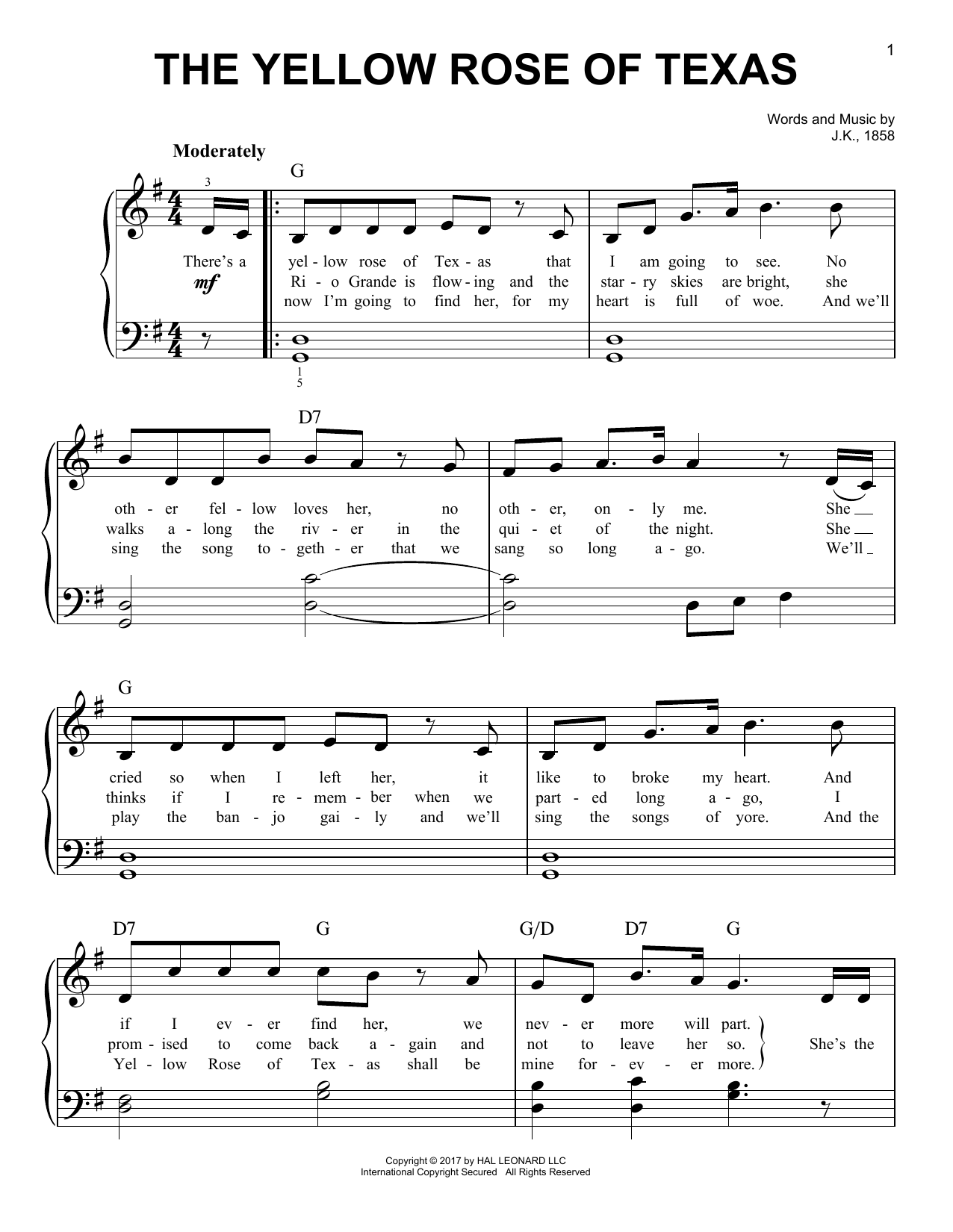 Traditional The Yellow Rose Of Texas sheet music notes and chords. Download Printable PDF.