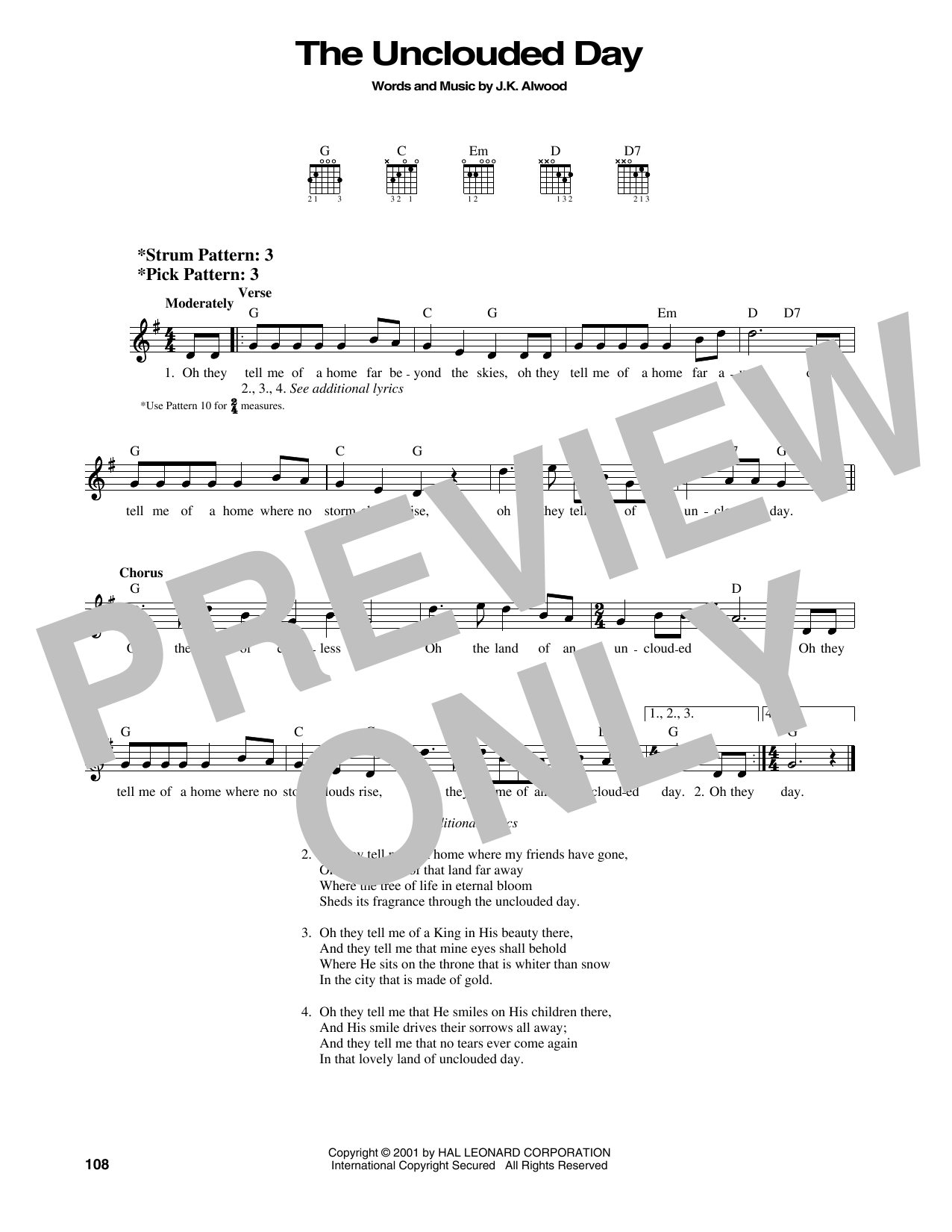 J.K. Alwood The Unclouded Day sheet music notes and chords. Download Printable PDF.