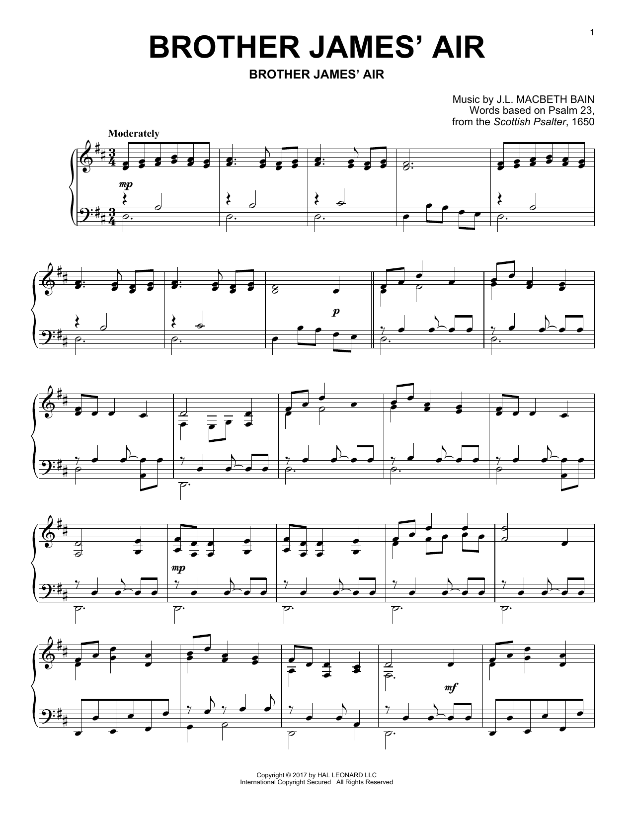Learn to play J.L. Macbeth Bain Brother James' Air sheet music for Piano Solo in minutes. Price: 6.9900$ J.L. Macbeth Bain Brother James' Air sheet music notes and chords arranged for Piano Solo