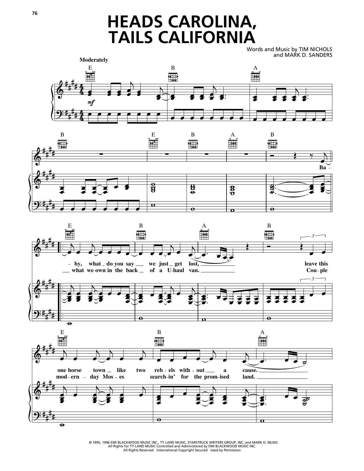 Jo Dee Messina Heads Carolina, Tails California sheet music notes and chords. Download Printable PDF.