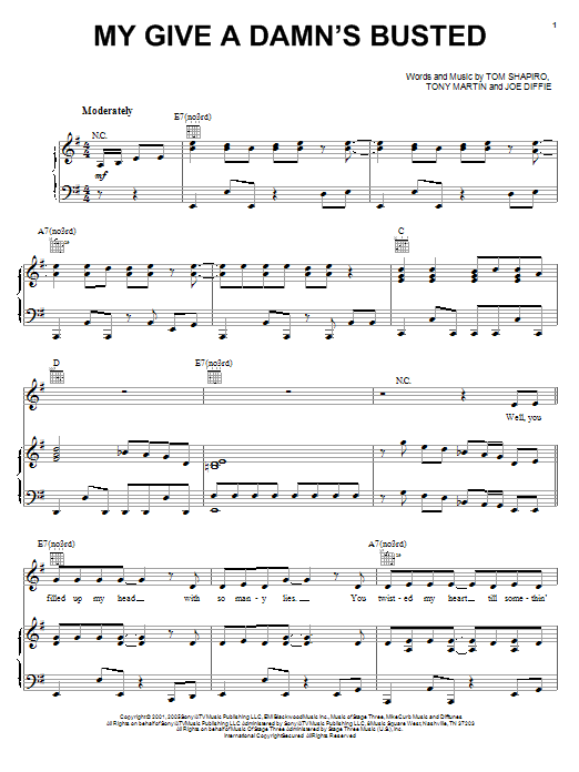 Learn to play Jo Dee Messina My Give A Damn's Busted sheet music for Piano, Vocal & Guitar Chords (Right-Hand Melody) in minutes. Price: 7.8900$ Jo Dee Messina My Give A Damn's Busted sheet music notes and chords arranged for Piano, Vocal & Guitar Chords (Right-Hand Melody)