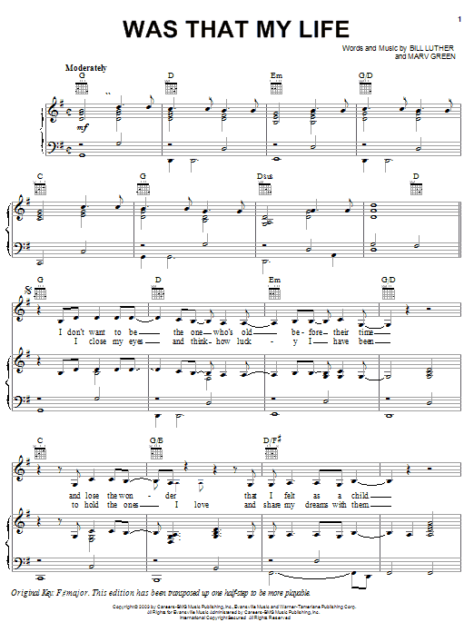 Learn to play Jo Dee Messina Was That My Life sheet music for Piano, Vocal & Guitar Chords (Right-Hand Melody) in minutes. Price: 7.8900$ Jo Dee Messina Was That My Life sheet music notes and chords arranged for Piano, Vocal & Guitar Chords (Right-Hand Melody)