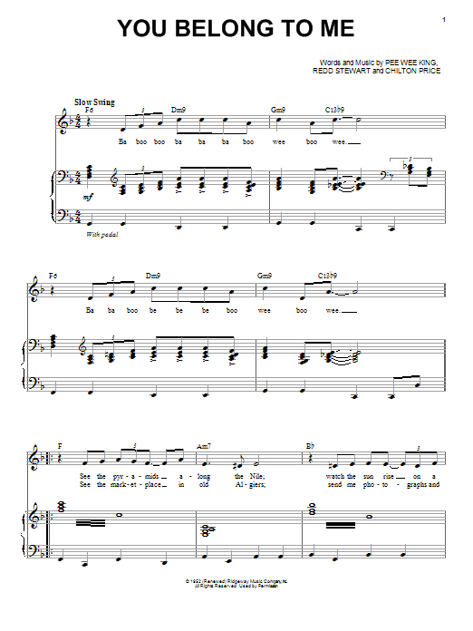 Jo Stafford You Belong To Me sheet music notes and chords. Download Printable PDF.