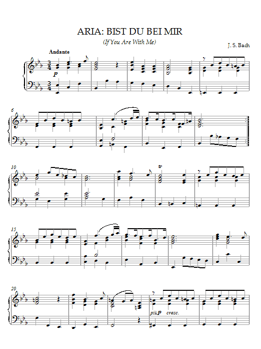 Learn to play Johann Sebastian Bach Bist Du Bei Mir (If You Are With Me) sheet music for Piano Solo in minutes. Price: 7.8900$ Johann Sebastian Bach Bist Du Bei Mir (If You Are With Me) sheet music notes and chords arranged for Piano Solo