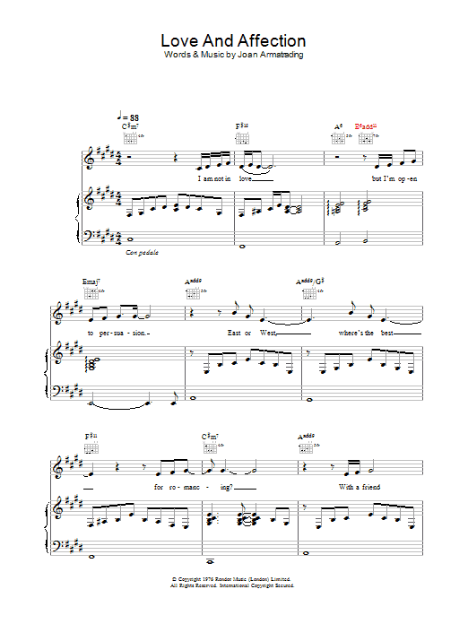 Joan Armatrading Love And Affection sheet music notes and chords. Download Printable PDF.