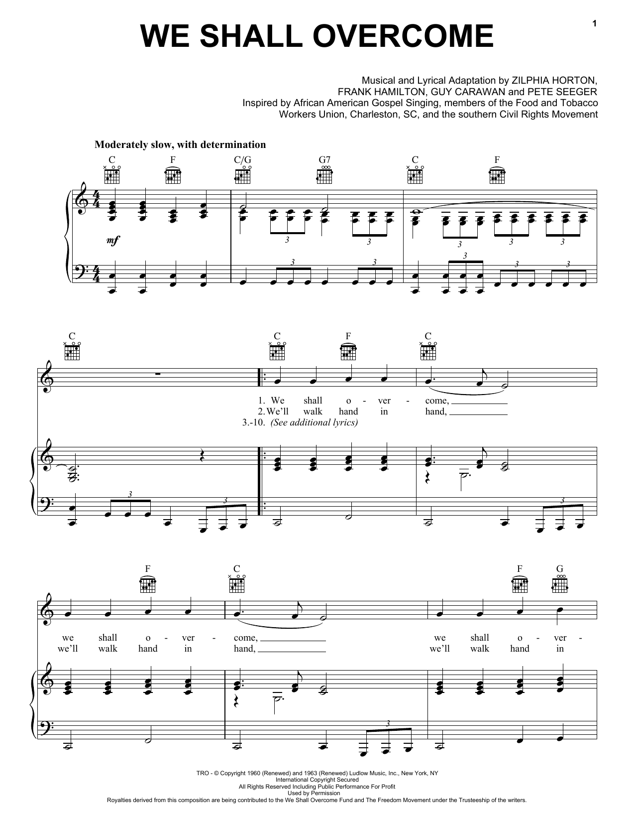 Joan Baez We Shall Overcome sheet music notes and chords. Download Printable PDF.