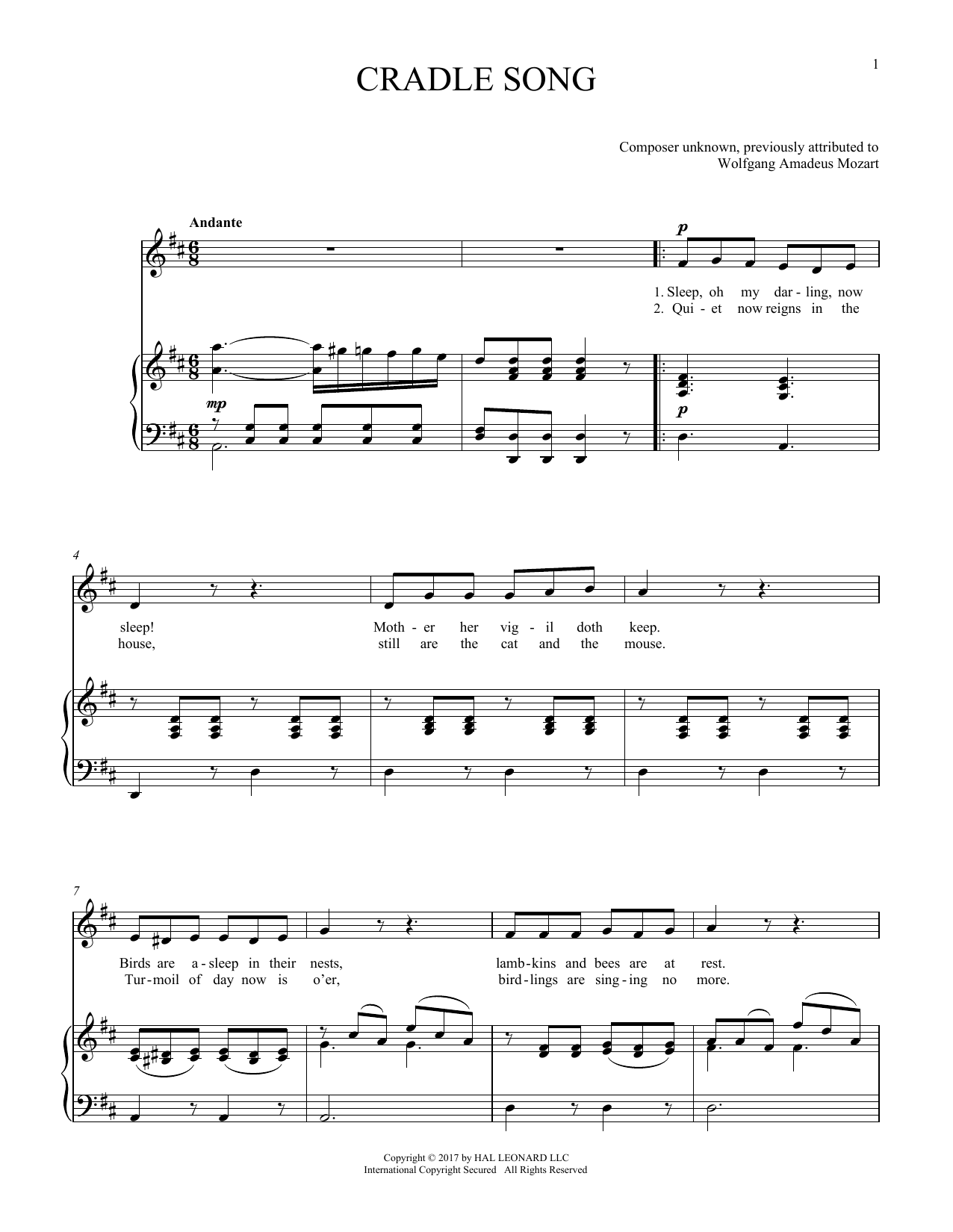 Joan Frey Boytim Cradle Song sheet music notes and chords. Download Printable PDF.