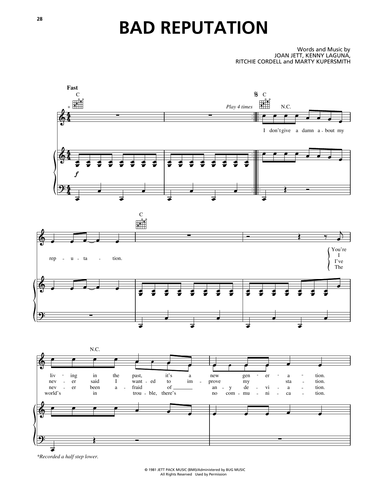 Joan Jett Bad Reputation sheet music notes and chords. Download Printable PDF.