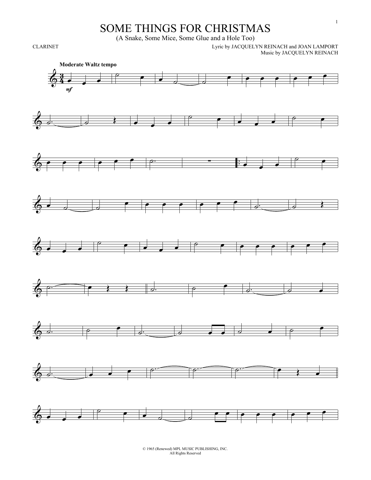 Joan Lamport Some Things For Christmas (A Snake, Some Mice, Some Glue And A Hole Too) sheet music notes and chords. Download Printable PDF.