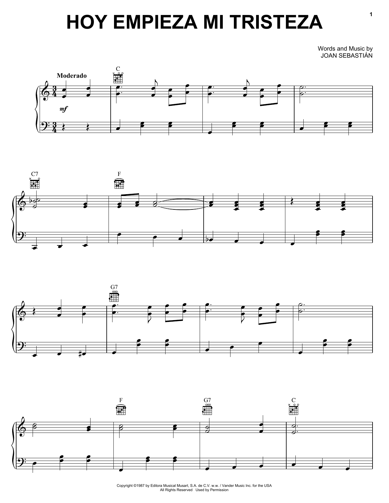 Joan Sebastian Hoy Empieza Mi Tristeza sheet music notes and chords. Download Printable PDF.