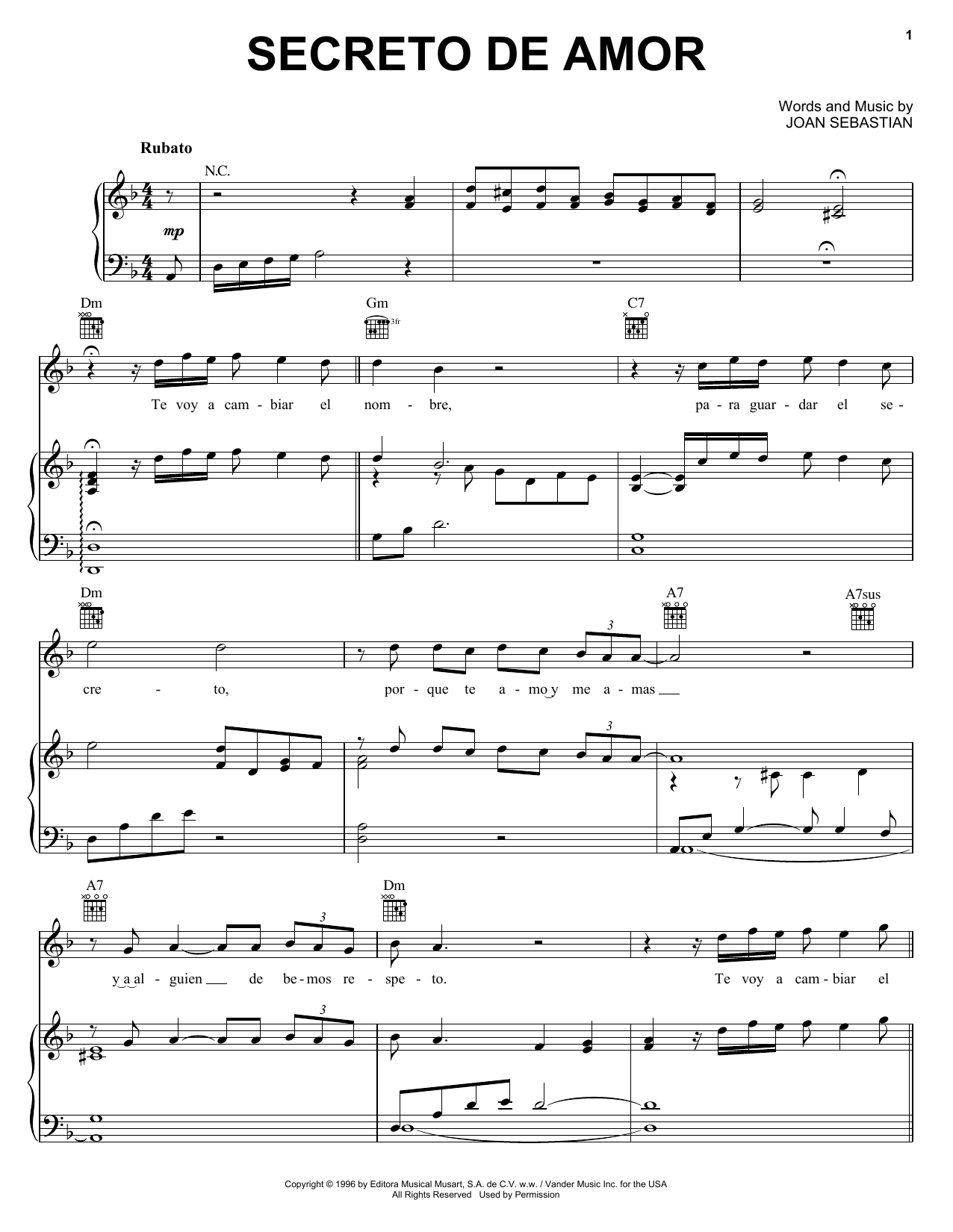 Joan Sebastian Secreto De Amor sheet music notes and chords. Download Printable PDF.