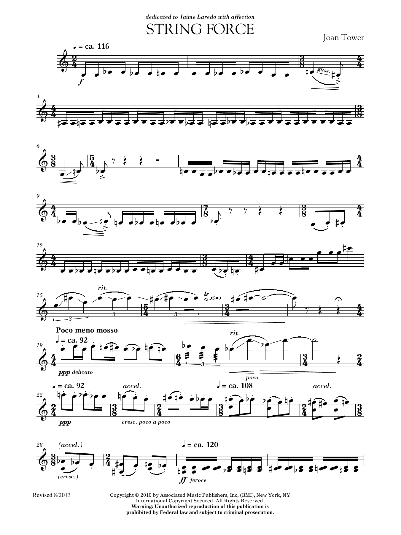 Joan Tower String Force sheet music notes and chords. Download Printable PDF.